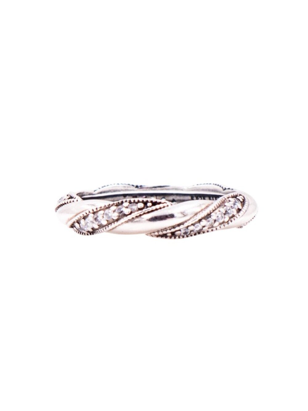 Pandora Retired Ribbon of Love Sterling Silver Clear CZ Ring Size 9